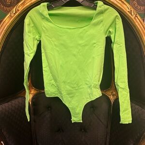 Neon Green Long Sleeve Bodysuit, Size S-M, NWOT